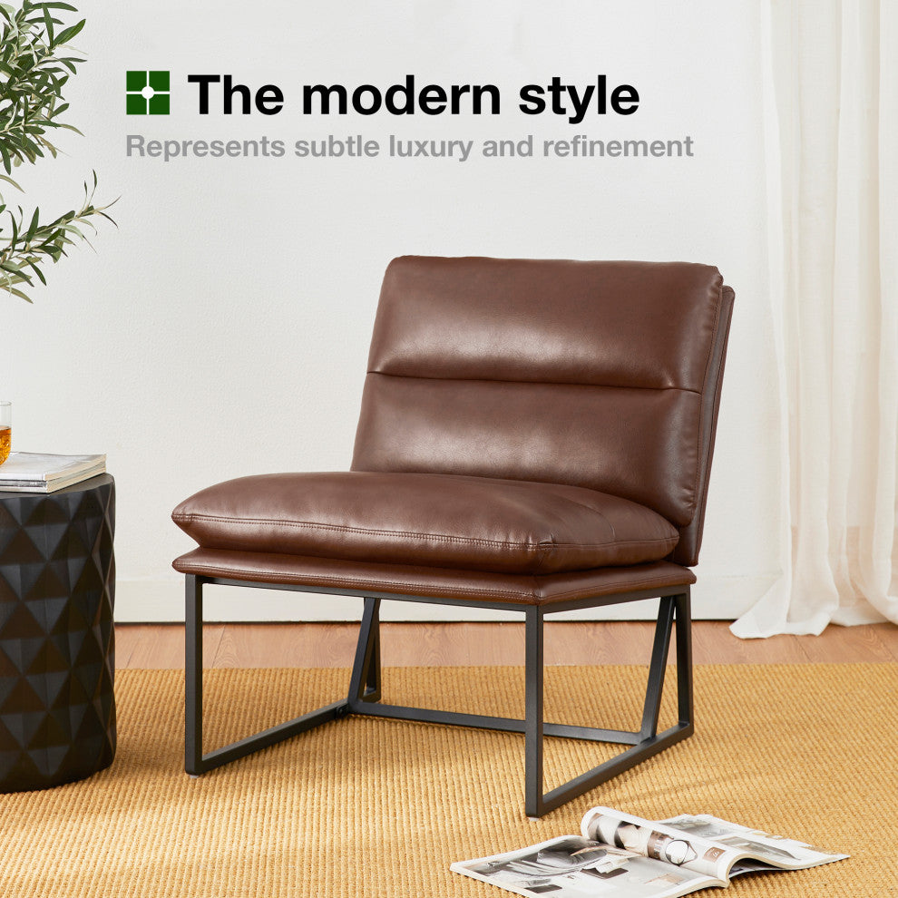 Set of 2 Modern Thick Leatherette Accent Chair, Coffee