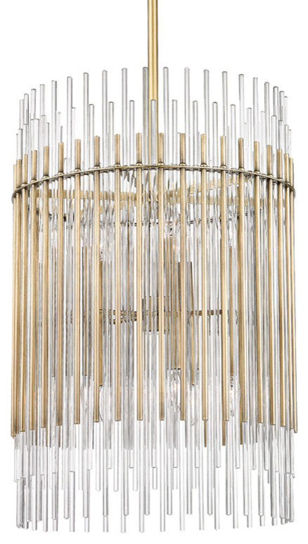 Wallis, 10 Light, Pendant, Aged Brass Finish, Clear Glass