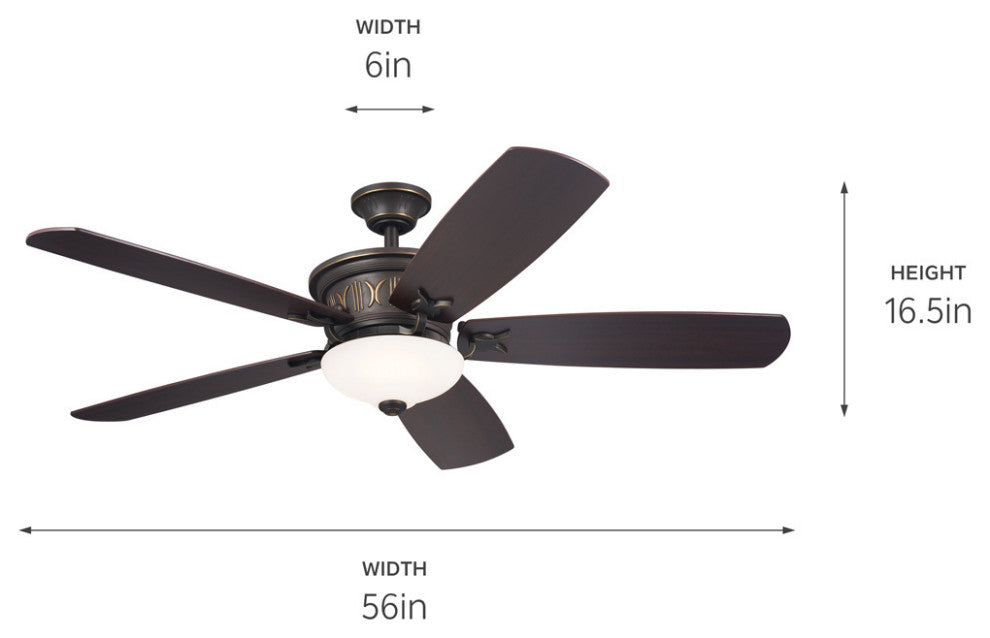 56" Crescent Ceiling Fan, Olde Bronze, Reversible Walnut/Cherry Blades