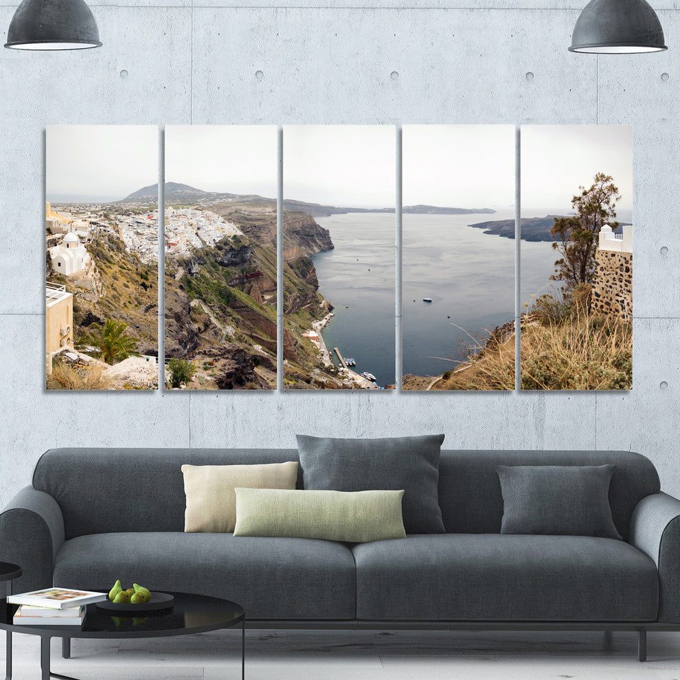 Beautiful View of Santorini Island, Landscape Canvas Print, 60"x28", 5 Panels