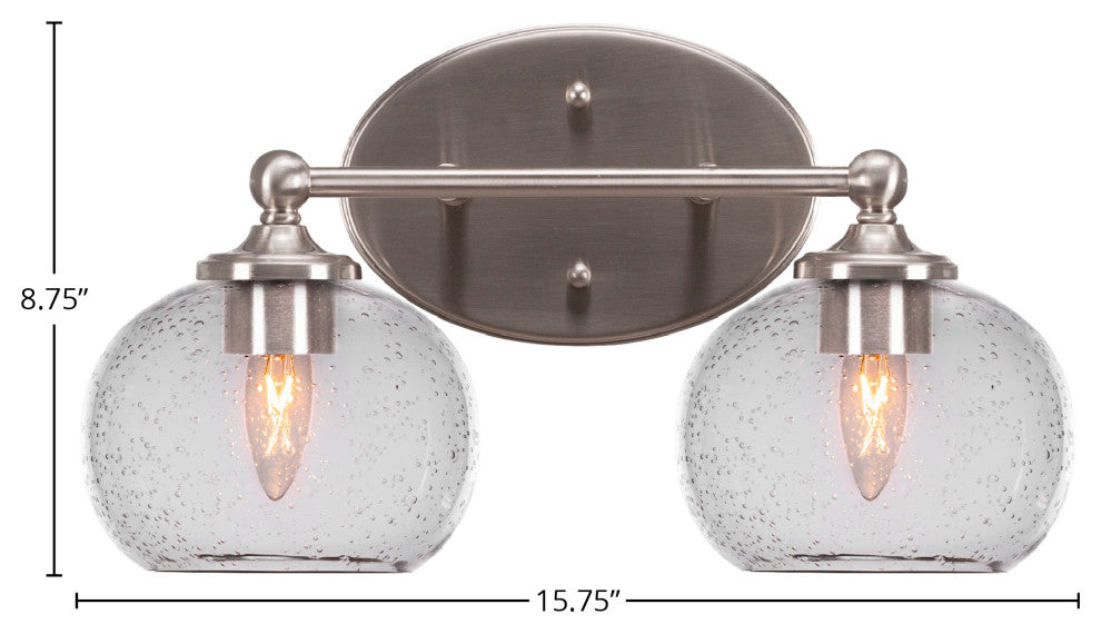 Capri 2-Light Bath Bar, Brushed Nickel/Clear Bubble