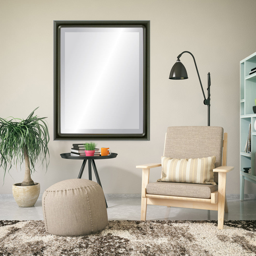 Pasadena Framed Rectangle Mirror, Matte Black, 19"x25"