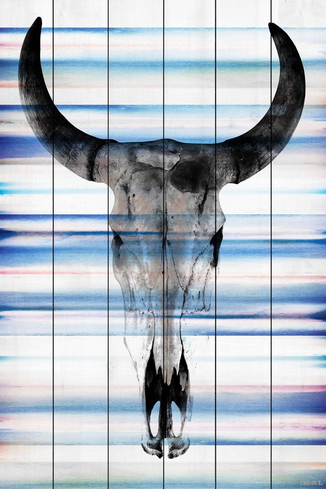 "Long Skull Face" Print on White Wood, 24"x36"