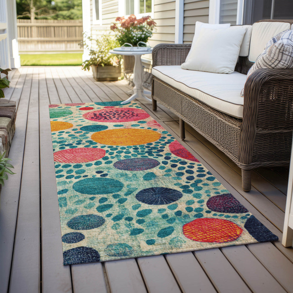 Machine Washable Indoor/Outdoor Chantille ACN1895 Teal 2'3" x 7'6" Runner Rug