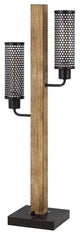 Benzara BM241805 Wooden Table Lamp With 2 Metal Mesh Shades, Brown and Black