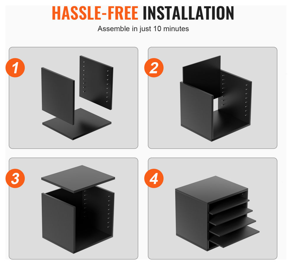 5 Compartments Wood File Organiser Office Mailbox with Adjustable Shelves, Black