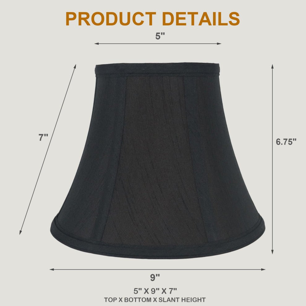 Bell Lamp Shade, 5x9x7", Black, Set of 2