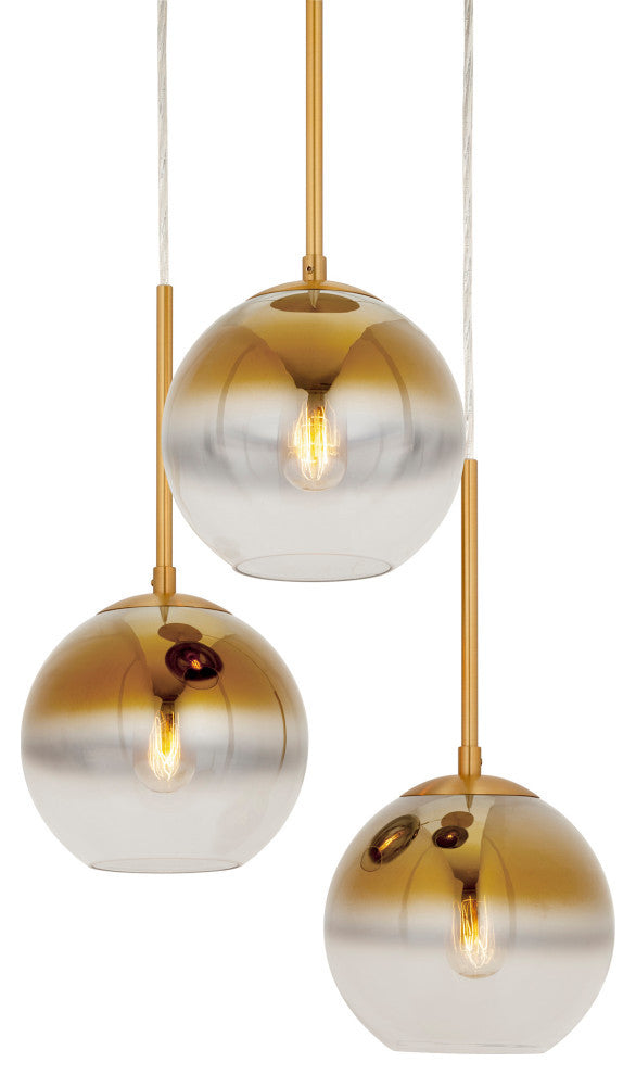 3-LT 8" Gold Glass Pendant, Soft Gold