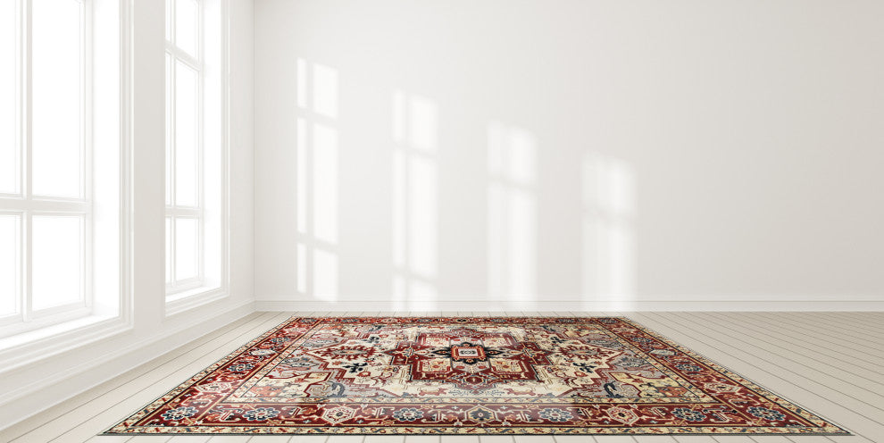 Hand-Knotted Wool Ivory Traditional Medallion Heriz Weave Rug, 6' X 9'