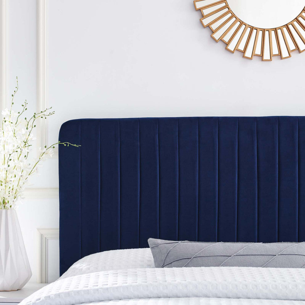 Tufted Headboard, Twin Size, Velvet, Blue Navy, Modern Contemporary, Bedroom