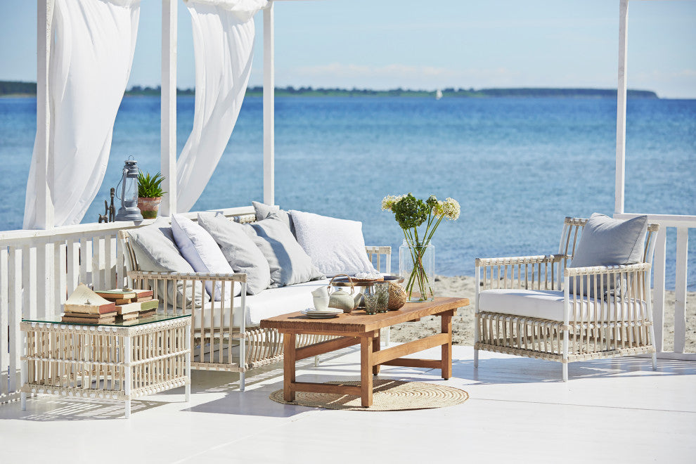 Caroline Exterior Lounge Chair, Dove White, Tempotest White Canvas Seat and Back Cushions