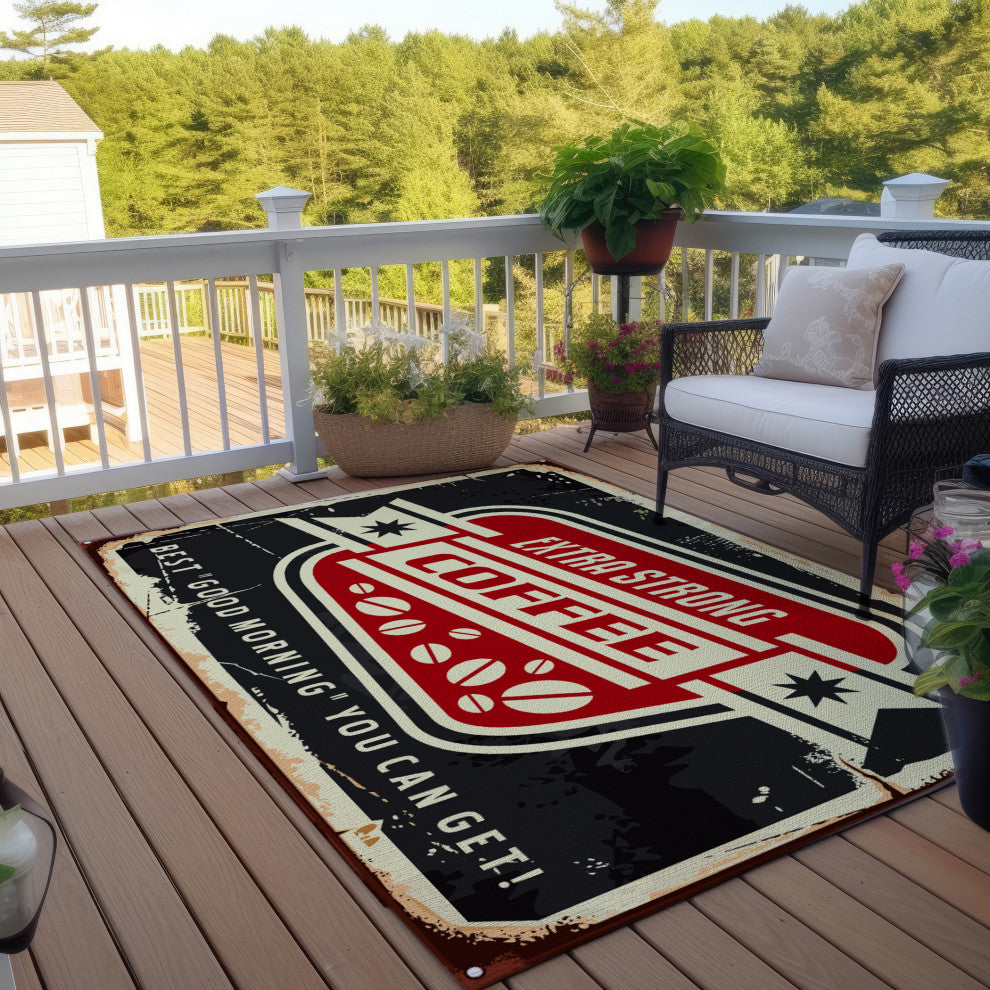Indoor/Outdoor Kendall KE11 Black Machine Washable 5' x 7'6" Rug