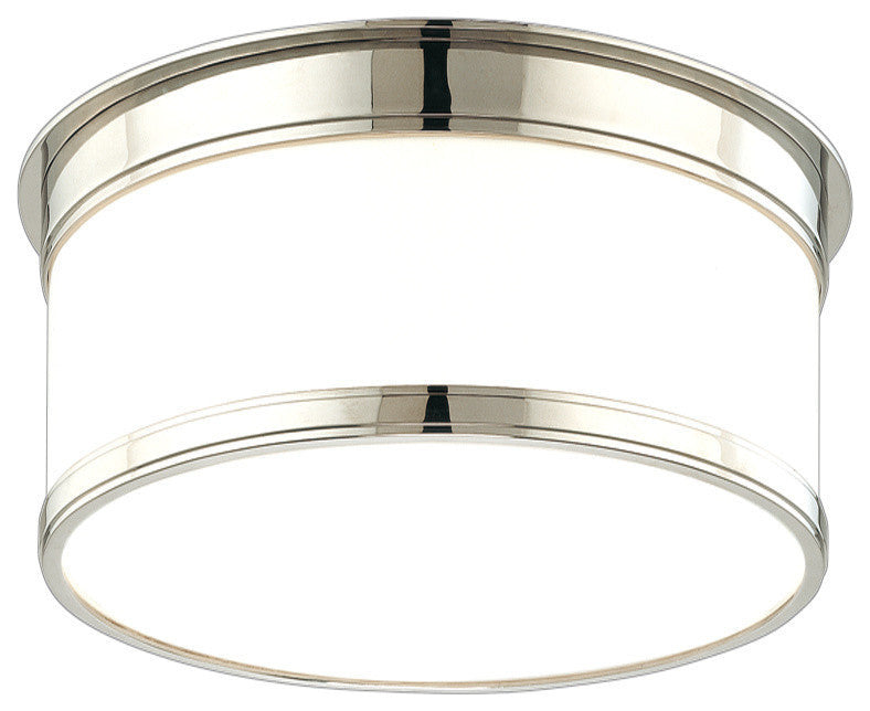 Geneva, 9" Flush Mount, Polished Nickel Finish, Opal Glossy Glass Shade