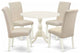 5 Pc Dining Set, 1 Drop Leaves Dining Table, 4 Cream Chair, Linen White Finish