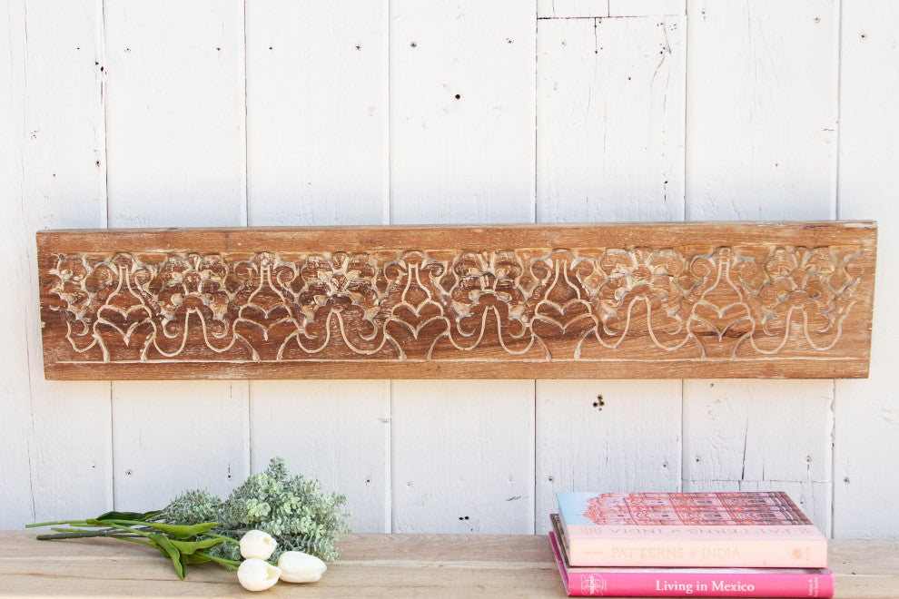 Whitewash Carved Teak Wall Panel