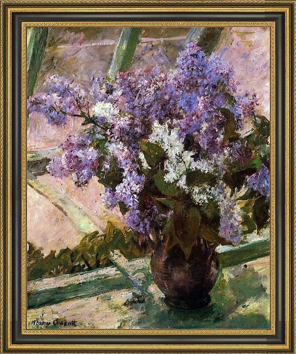 Mary Cassatt Lilacs in a Window Framed Premium Canvas Print, 20"x25"