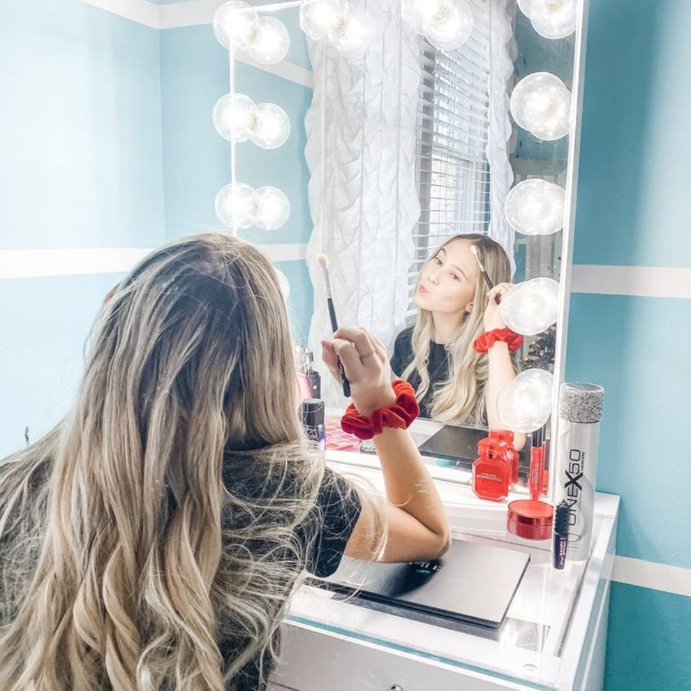 Hollywood Glow XL Vanity Mirror, Glossy White, Clear Led Globe Bulbs