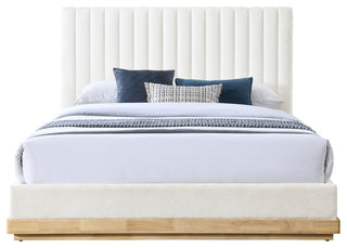 Emmet Upholstered Bed, Cream, King, Chenille, Natural Finish