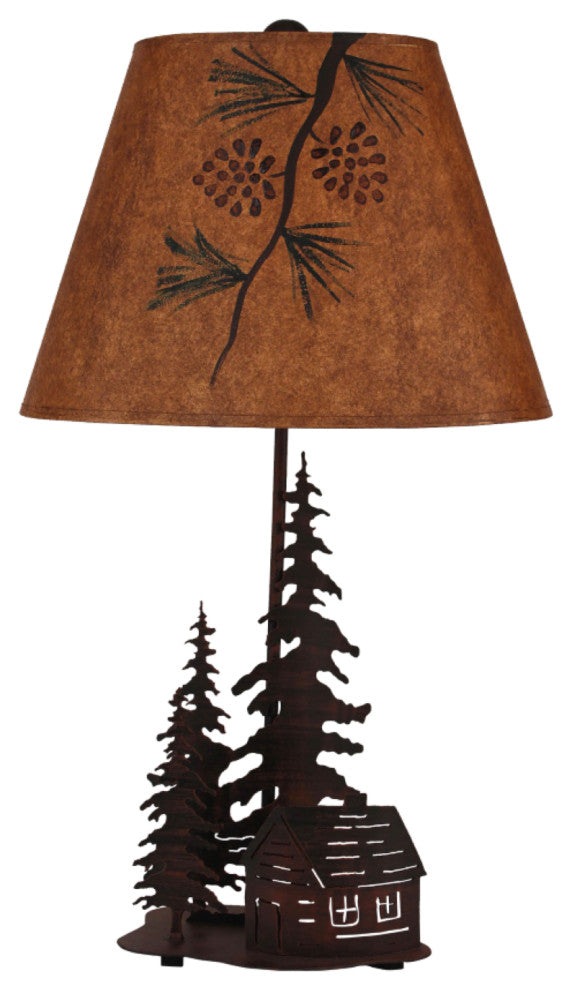 Burnt Sienna Iron Nature Scene With Cabin and Nightlight