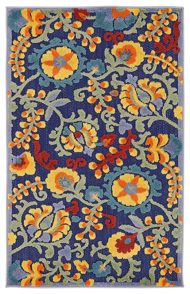 Nourison Aloha 2'8" x 4' Navy Multicolor Outdoor Rug