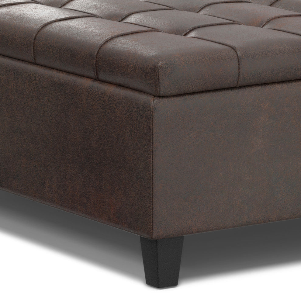 Harrison Large Square Coffee Table Storage Ottoman, Distressed Brown
