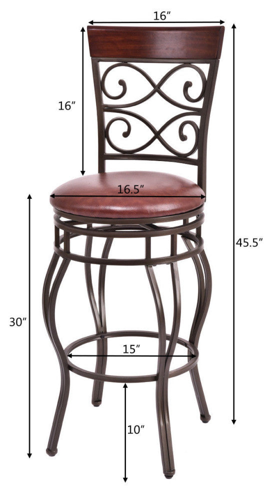 Costway Set of 2 Vintage Bar Stools Swivel Padded Seat Bistro Dining Pub Chair