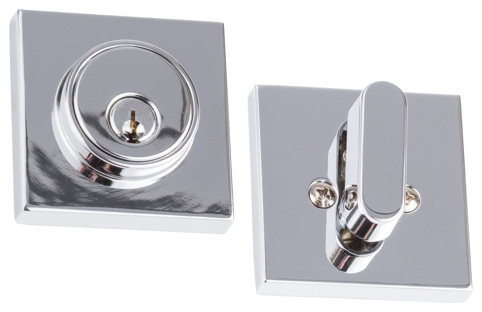 SquareModern Single Cylinder Deadbolt, Polished Chrome