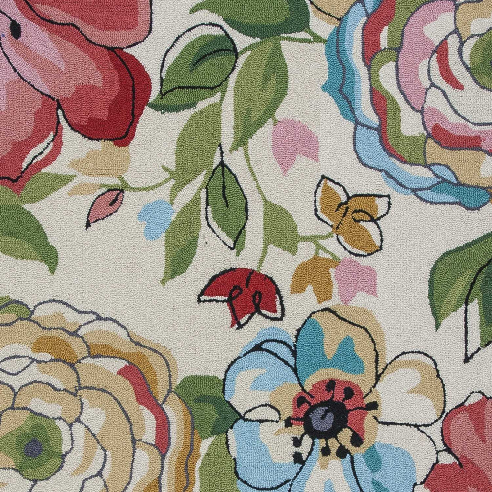 HomeRoots 8'x10' Sand Beige Hand Hooked Floral Indoor Area Rug