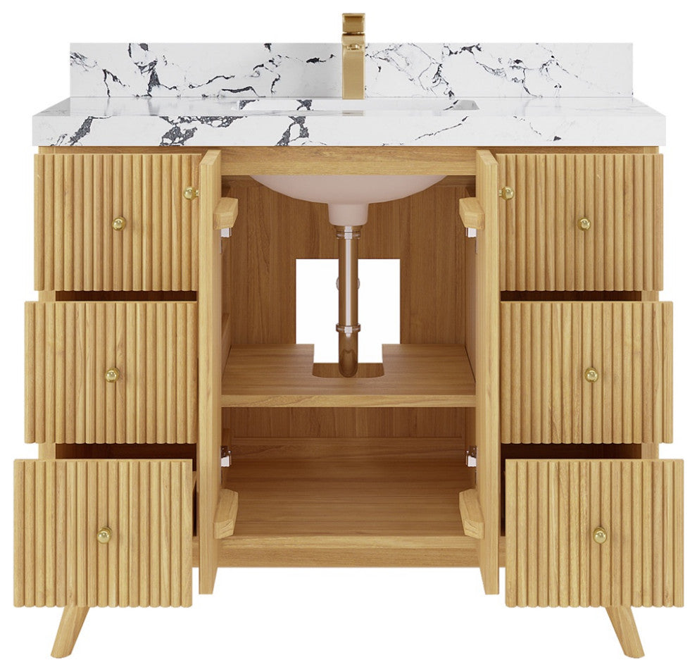 Pasadena 42 Single Sink Bath Vanity in Light Natural Teak 2" Viola Night