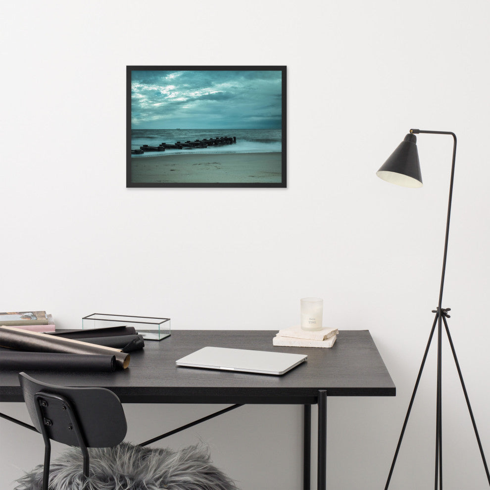 Blue Morning at Rehoboth Coastal Landscape Framed Photo Paper Wall Art Prints, Black, 18" X 24"