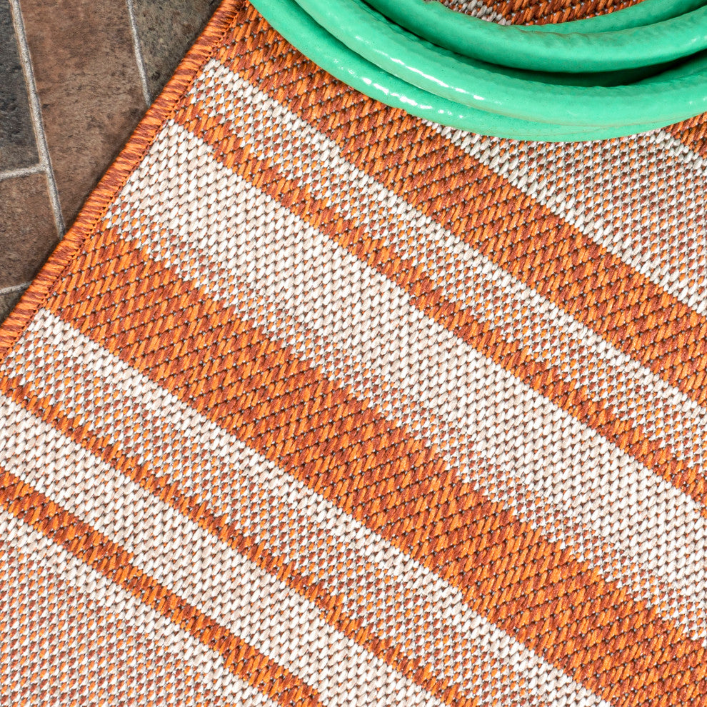 Castara Wavy Stripe Modern Indoor/Outdoor Area Rug, Orange/Cream, 8x10