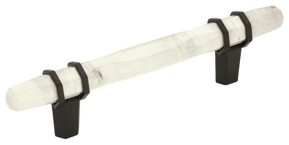 Carrione Cabinet Pull, Marble White/Black Bronze, 3-3/4" Center-to-Center