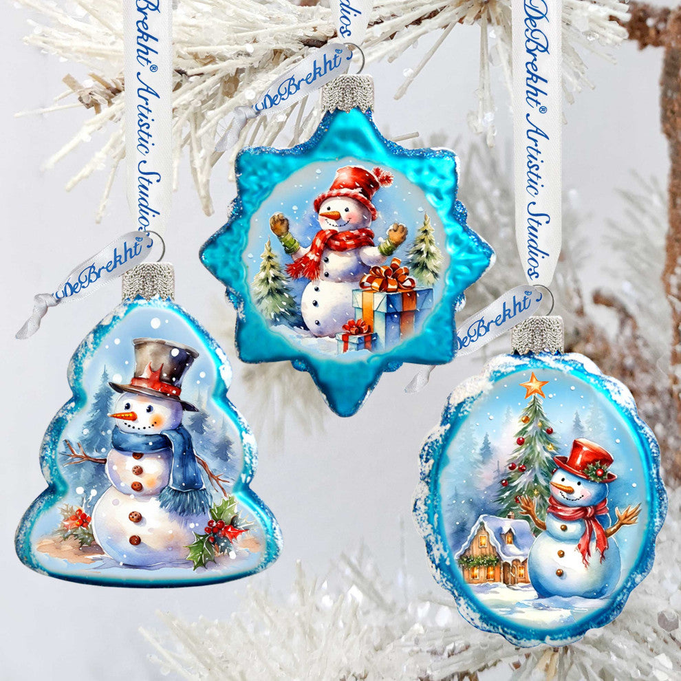Snowmen Mercury Glass Ornaments Set of 3