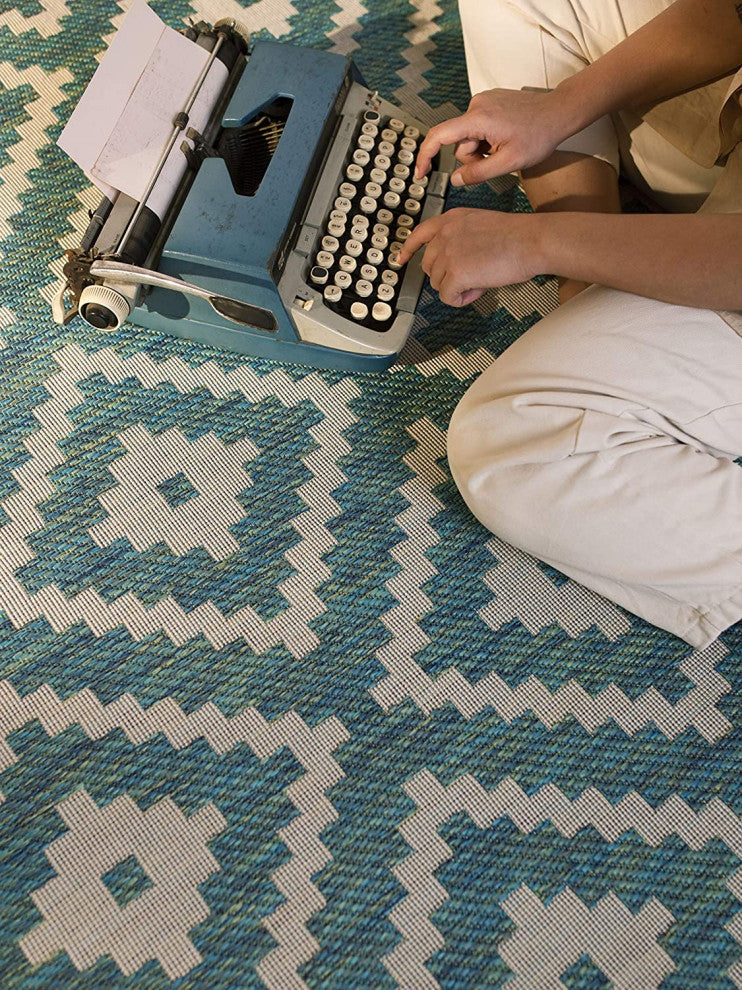 Outdoor Collection Accent Diamond Rug - Moroccan Rug, Ocean, 5'3"x7'6"