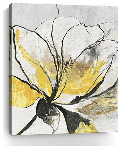 30" Modern Yellow and Black Flower Canvas Wall Art