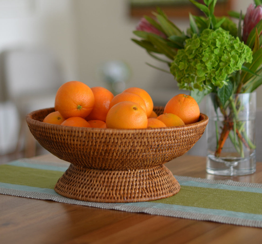 La Jolla Pedestal Rattan Fruit Bowl, Large, Honey-Brown, Honey Brown