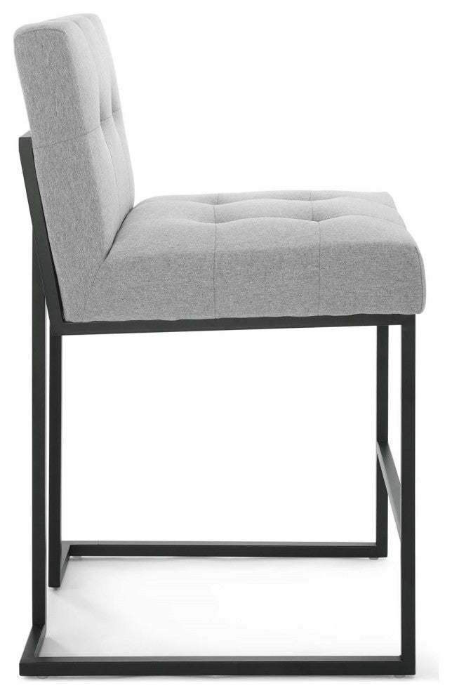 Grey Fabric Counter Stool, Industrial Modern Black Steel Tufted Counter Stool