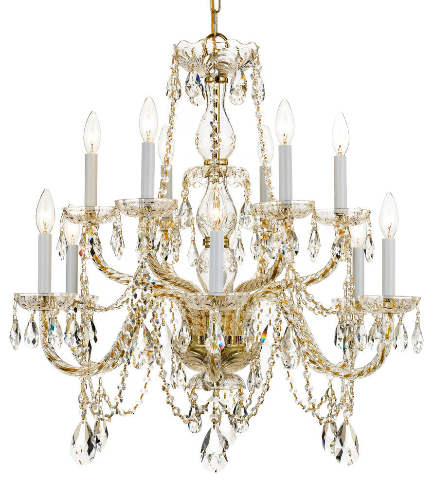 Crystorama Traditional Crystal 12-Light Italian Crystal Brass Chandelier III, Polished Brass, Hand Cut Crystal