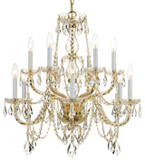 Crystorama Traditional Crystal 12-Light Italian Crystal Brass Chandelier III, Polished Brass, Hand Cut Crystal