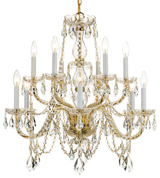 Crystorama Traditional Crystal 12-Light Italian Crystal Brass Chandelier III, Polished Brass, Hand Cut Crystal