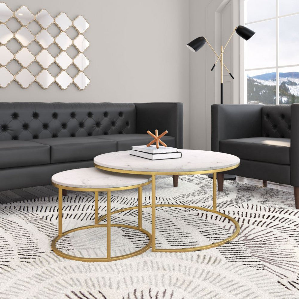Daniel Nesting Coffee Tables White/Gold