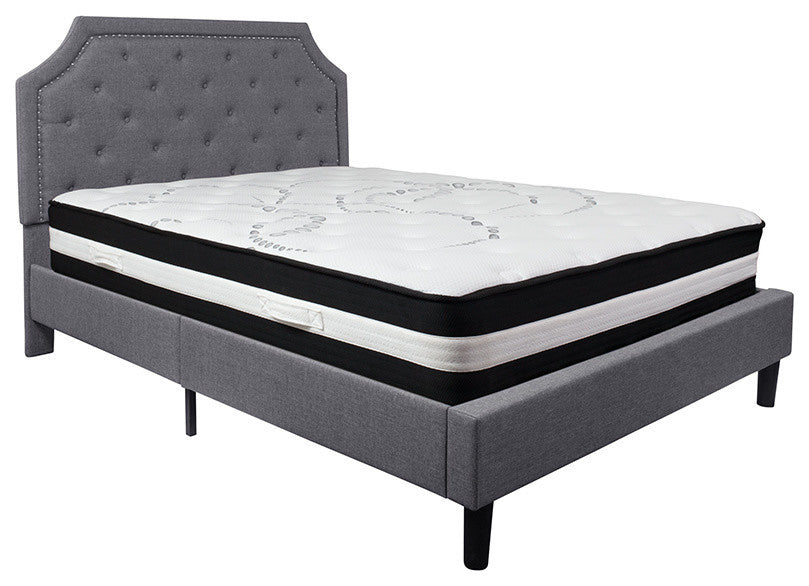 Brighton Queen Size Tufted Upholstered Platform Bed With Pocket Spring Mattress