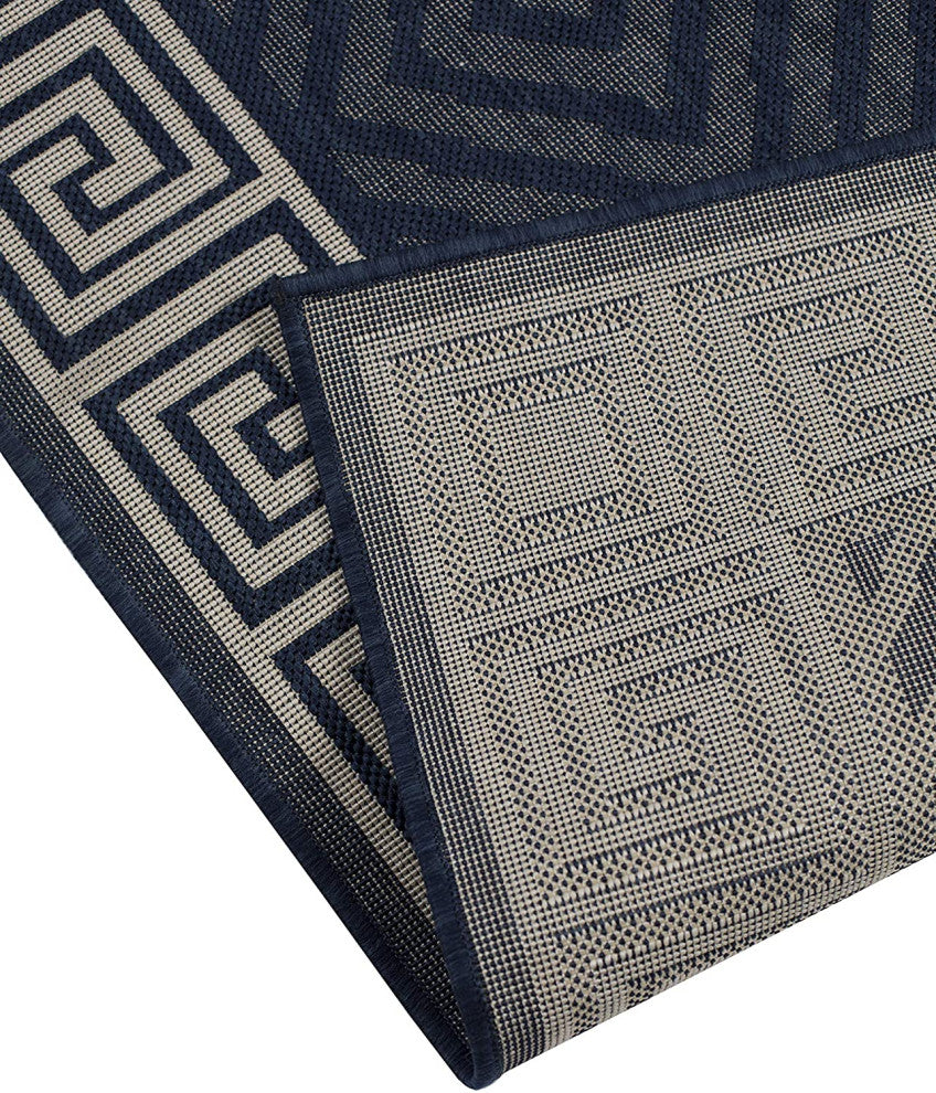 Outdoor Collection Geometric Area Rug - UV Safe Rug, Navy, 5'3"x7'6"