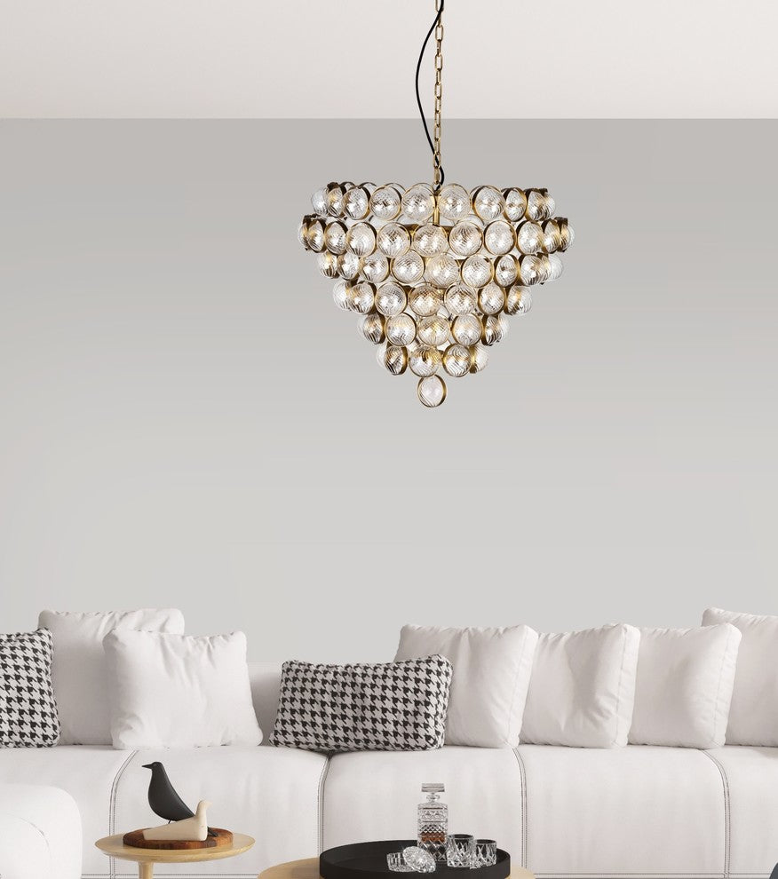 Textured Glass Round Bouquet Design With Aged Brass Accents 31" Chandelier