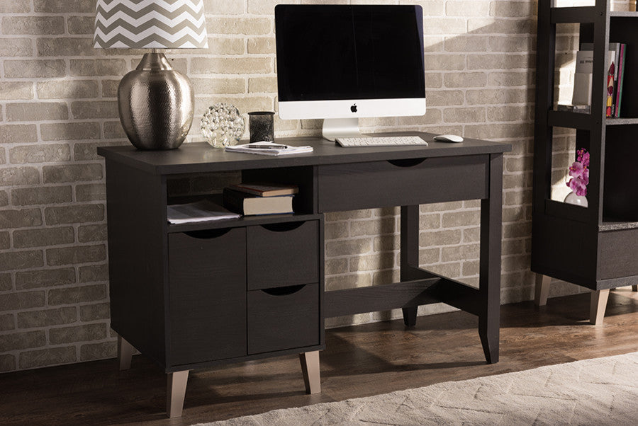 Mckenzie Modern Dark Brown Wood 3-Drawer Home Office Study Desk
