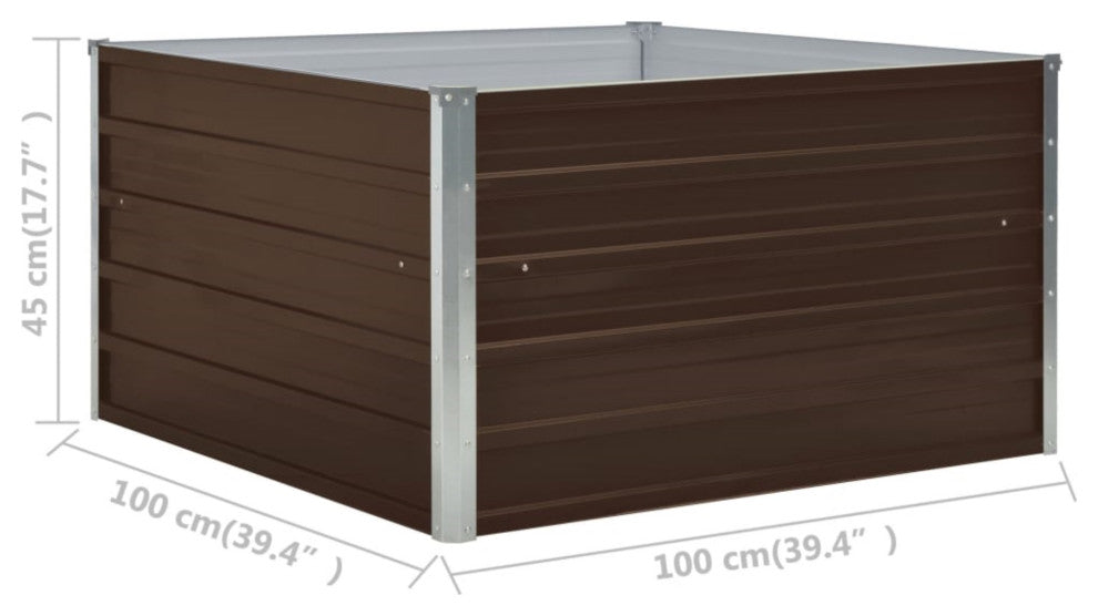 Vidaxl Raised Garden Bed 39.4"x39.4"x17.7" Galvanized Steel Brown