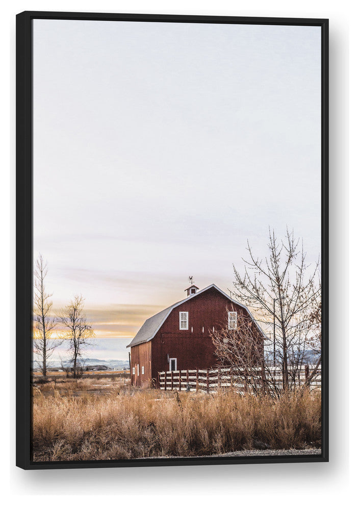 Rustic Barn Sunrise 32x48 Black Floating Framed Canvas