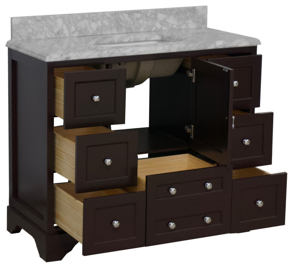 Madison 42" Bathroom Vanity, Chocolate, Carrara Marble
