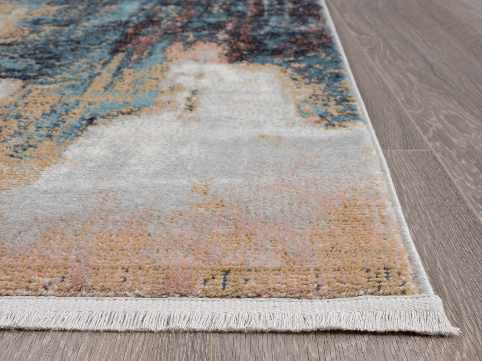 Abani Azure Collection AZR140A Contemporary Skyline Teal Beige Area Rug