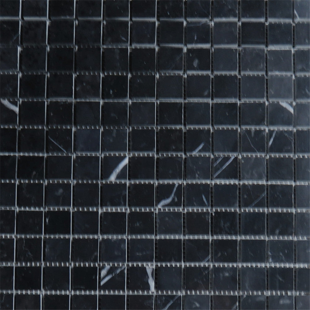 Nero Marquina Black Marble 1x1 Grid Square Mosaic Tile Polished, 1 sheet